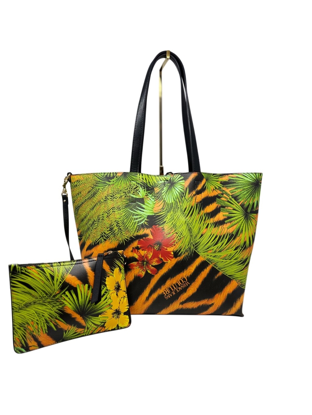 Versace Jeans Couture Tiger Tropical Floral Shopper Tote Bag + Pouch